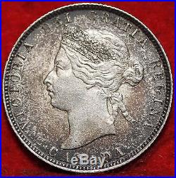 Uncirculated 1874-H Toned Canada Silver 25 Cents Foreign Coin Free S/H