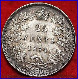 Uncirculated 1874-H Toned Canada Silver 25 Cents Foreign Coin Free S/H