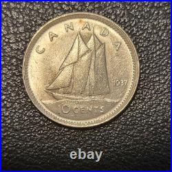 Uncirculated 1937 King George VI 10 Cents Silver Coin Canada