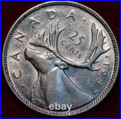 Uncirculated 1937 King George VI 25 Cents Silver Coin Canada