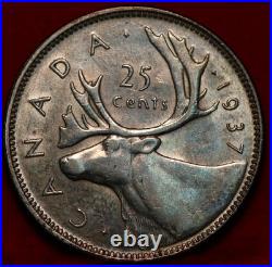Uncirculated 1937 King George VI 25 Cents Silver Coin Canada